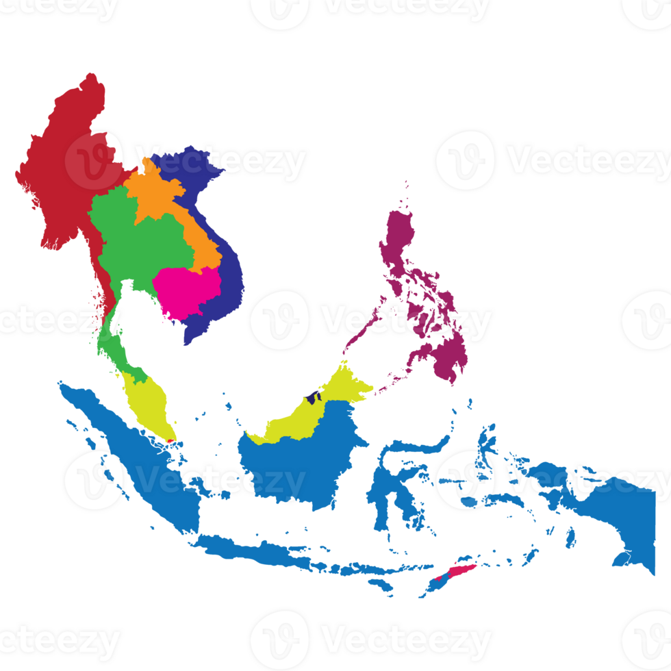 Sureste Asia país mapa. mapa de Sureste Asia en multicolor. png