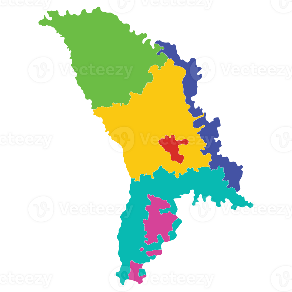 Moldova map. Map of Moldova in three main regions in multicolor png