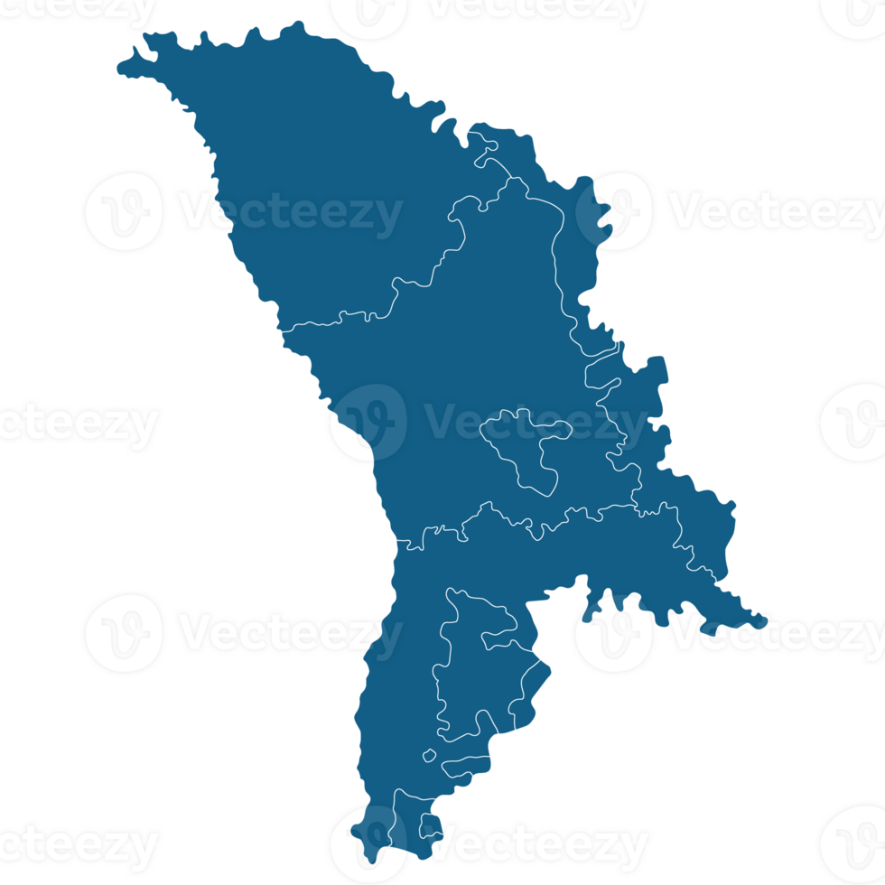 Moldova map. Map of Moldova in three main regions in blue color png