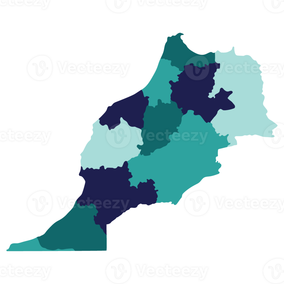 Morocco map. Map of Morocco in administrative provinces in multicolor png