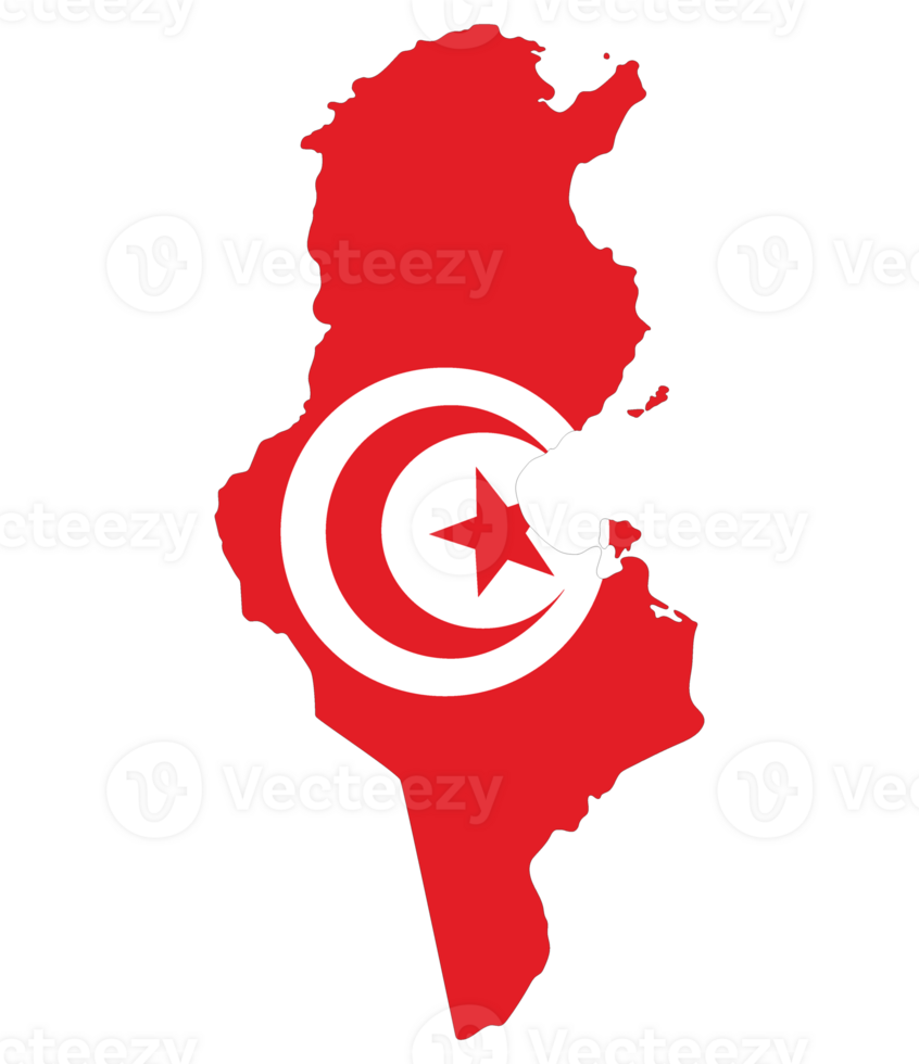 Map of Tunisia with national flag of Tunisia png