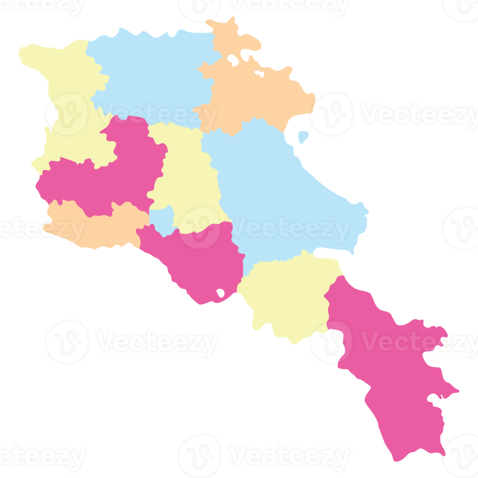 Armenia map. Map of Armenia in administrative provinces in multicolor png