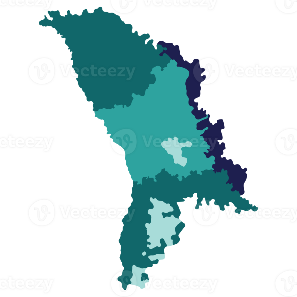 Moldova map. Map of Moldova in three main regions in multicolor png