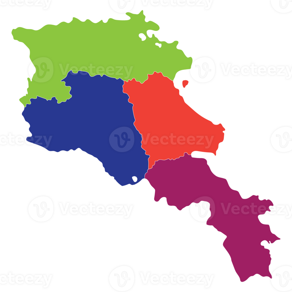 Armenia map. Map of Armenia in four main regions in multicolor png