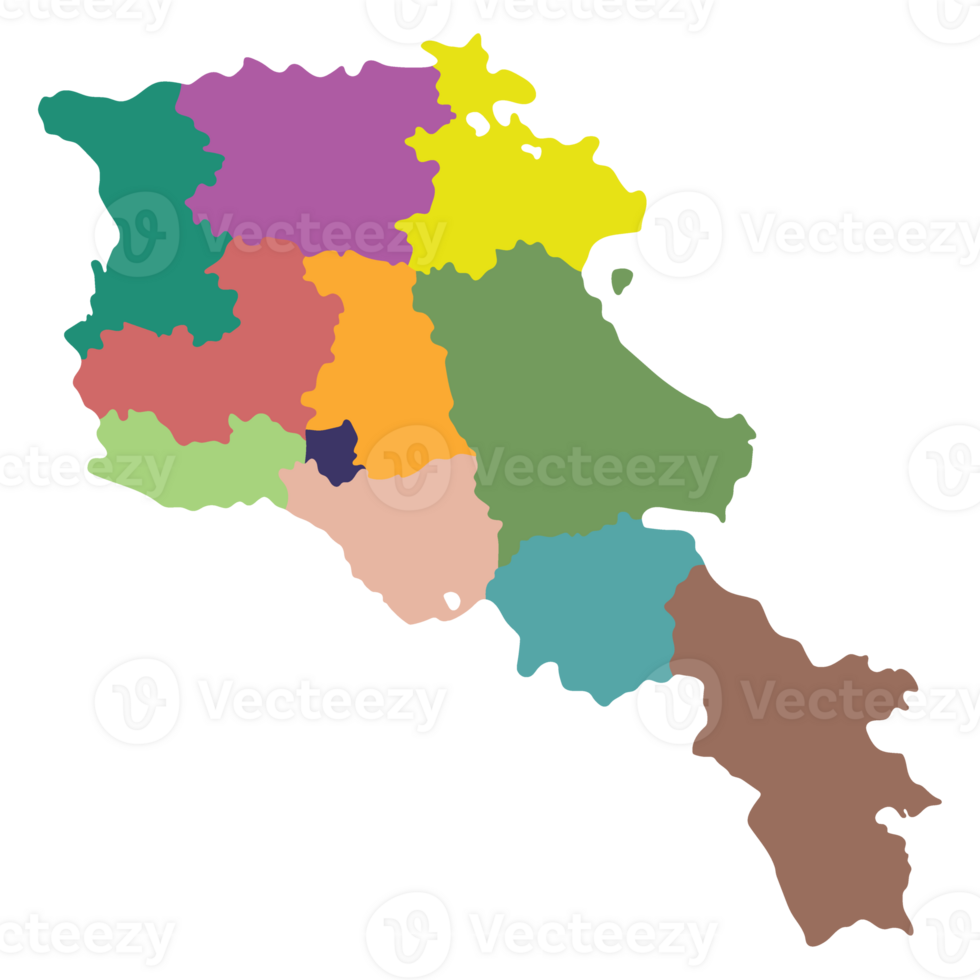 Armenia map. Map of Armenia in administrative provinces in multicolor png