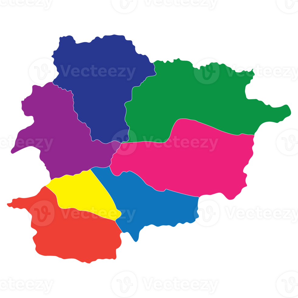 Andorra map. Map of Andorra in administrative provinces in multicolor png