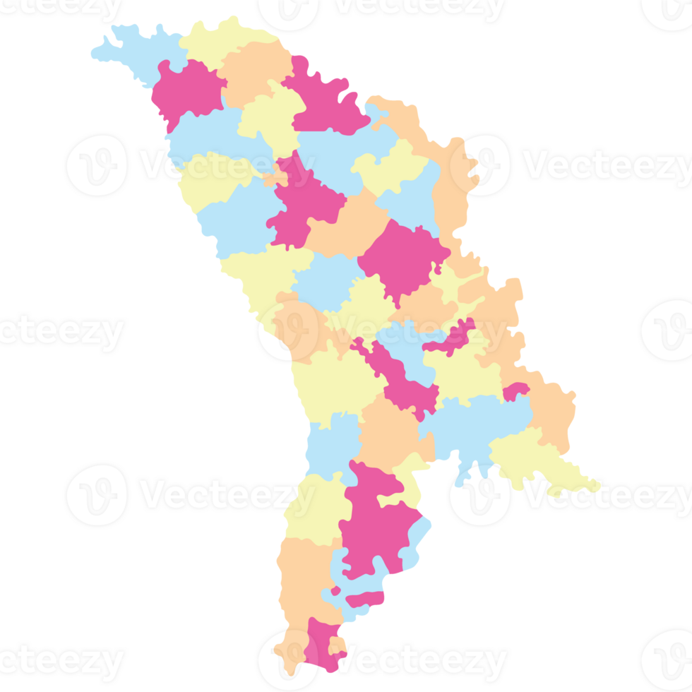 Moldova map. Map of Moldova in administrative provinces in multicolor png