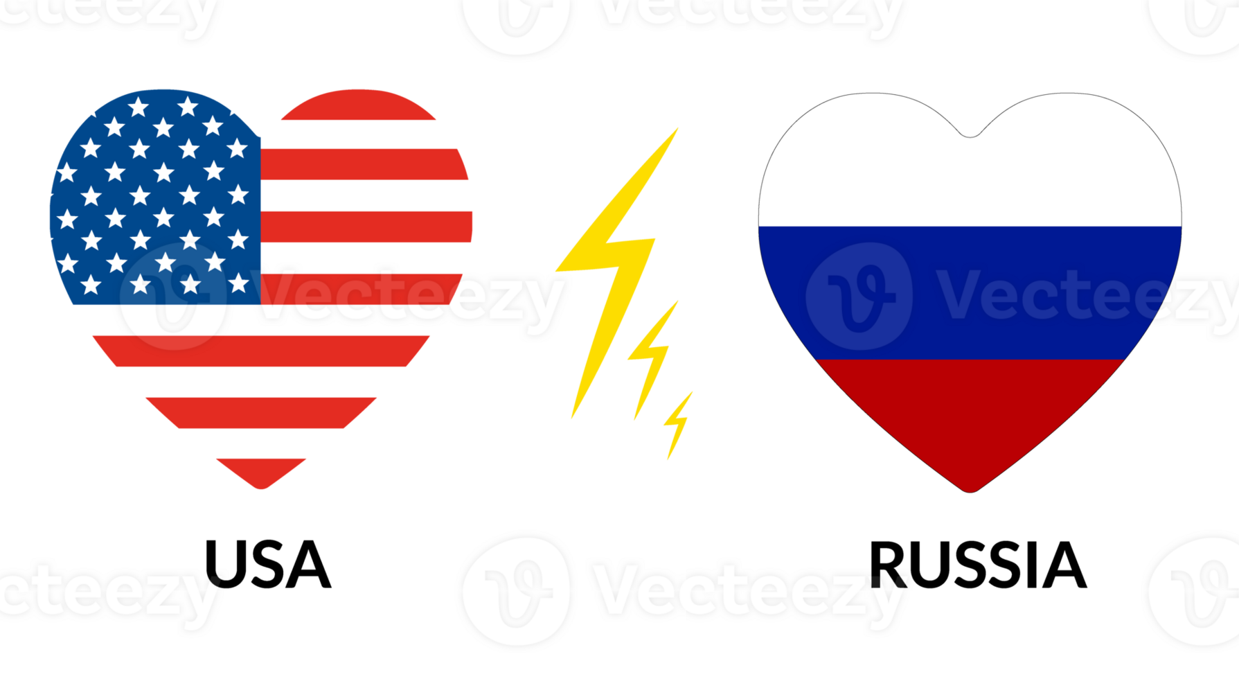 USA vs Russia. Map of United States of America and Russia  in heart shape png