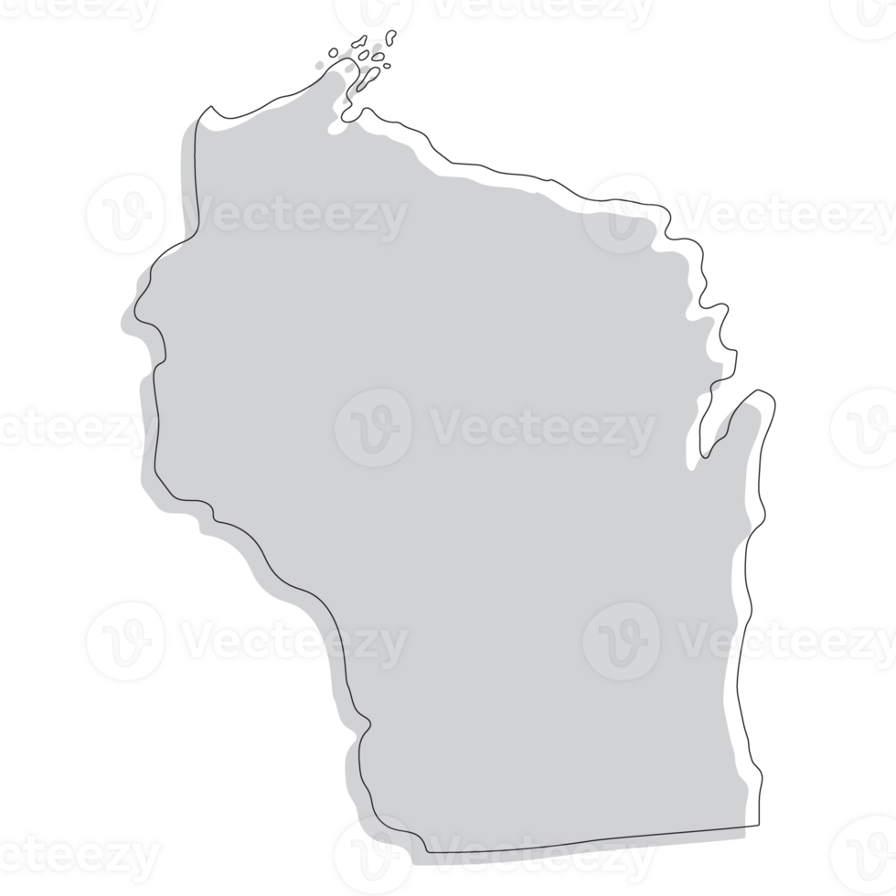 Wisconsin state map. Map of the U.S. state of Wisconsin. png