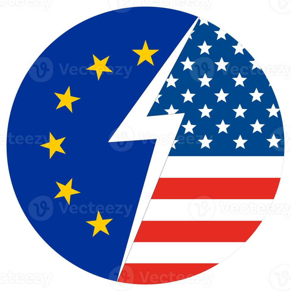 EUA vs UE. mapa do Unidos estados do América e a europeu União dentro círculo forma png