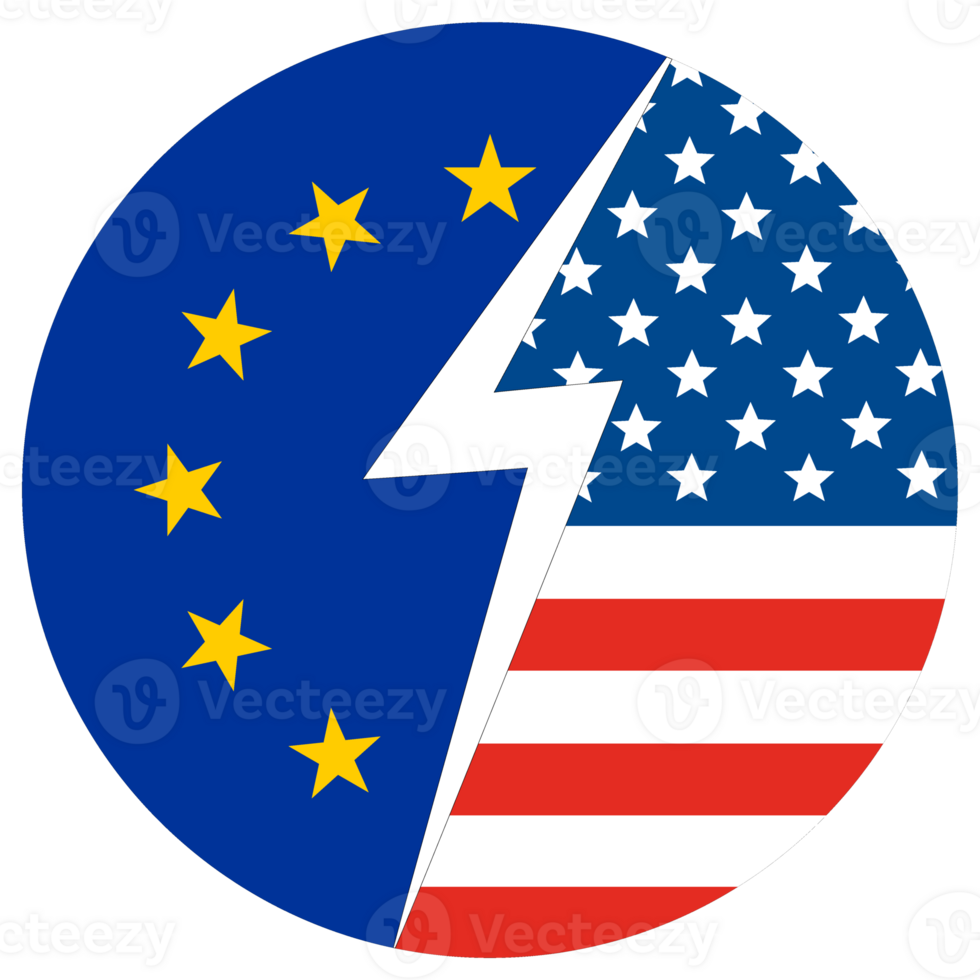USA vs EU. Map of United States of America and the European Union in circle shape png