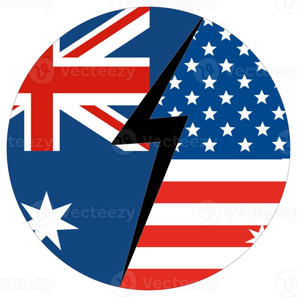 EUA vs Austrália. bandeira do Unidos estados do América e Austrália dentro círculo forma png