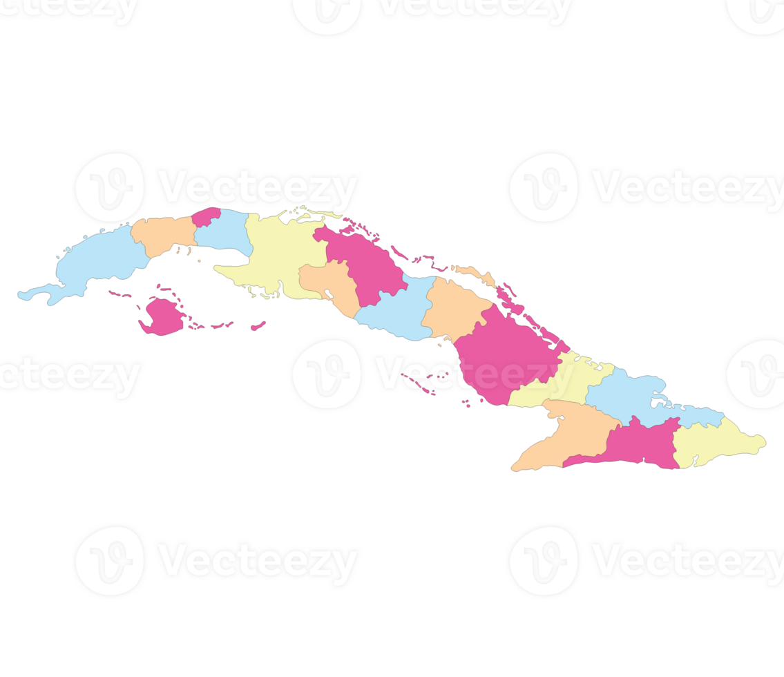 Cuba map. Map of Cuba in administrative provinces in multicolor png