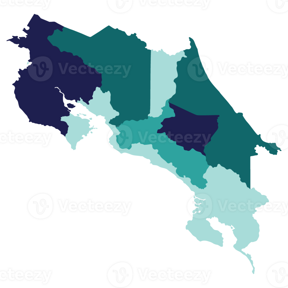 Costa Rica map. Map of Costa Rica in administrative provinces in multicolor png