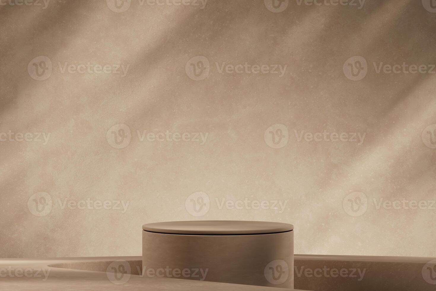 the beige podium with minimal backdrop, blur shadow background, abstract mockup for product or sales presentation. 3d rendering photo
