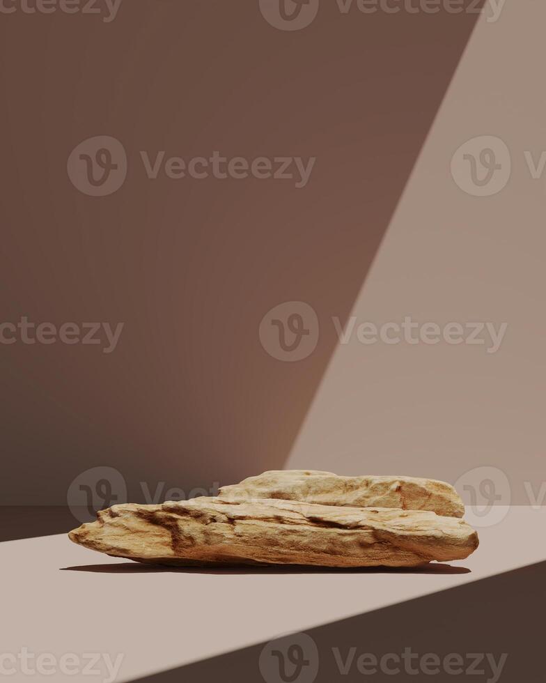 The stone on minimal beige scene, sunshade on background , mockup platform for product presentation. 3Drendering and clipping path each element. photo