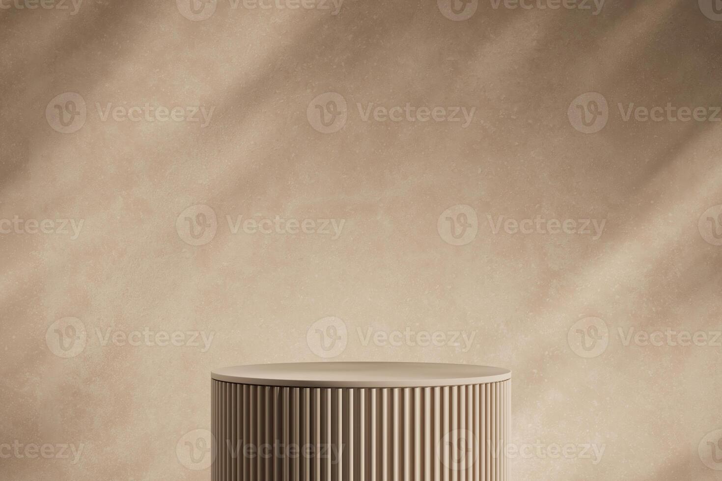 the beige podium with minimal backdrop, blur shadow background, abstract mockup for product or sales presentation. 3d rendering photo
