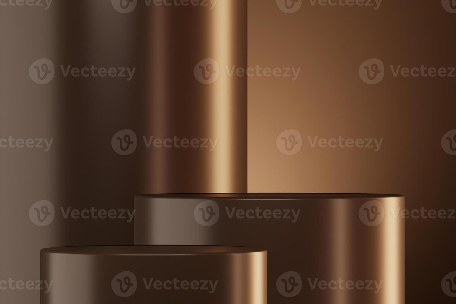 Instead, place two layers of shiny brown stainless steel items. Background for product presentations. 3D illustration photo