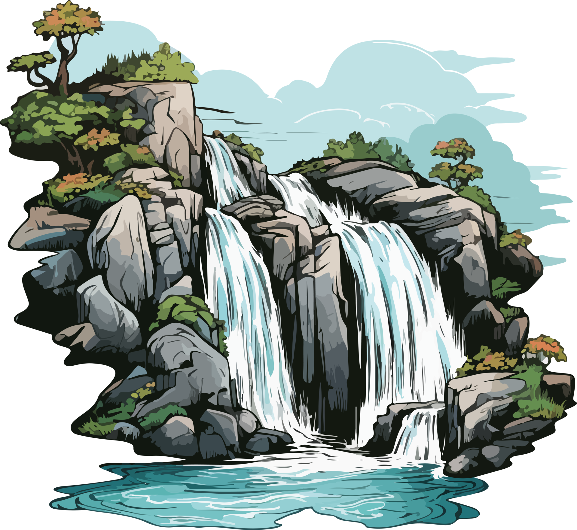 AI generated waterfall illustration isolated on transparent background ...