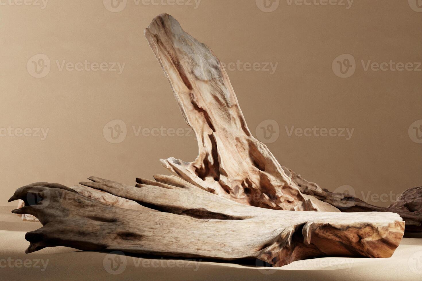 Abstract mockup scene broken wood for product placing. Clipping path of each element included. 3D rendering illustration. photo