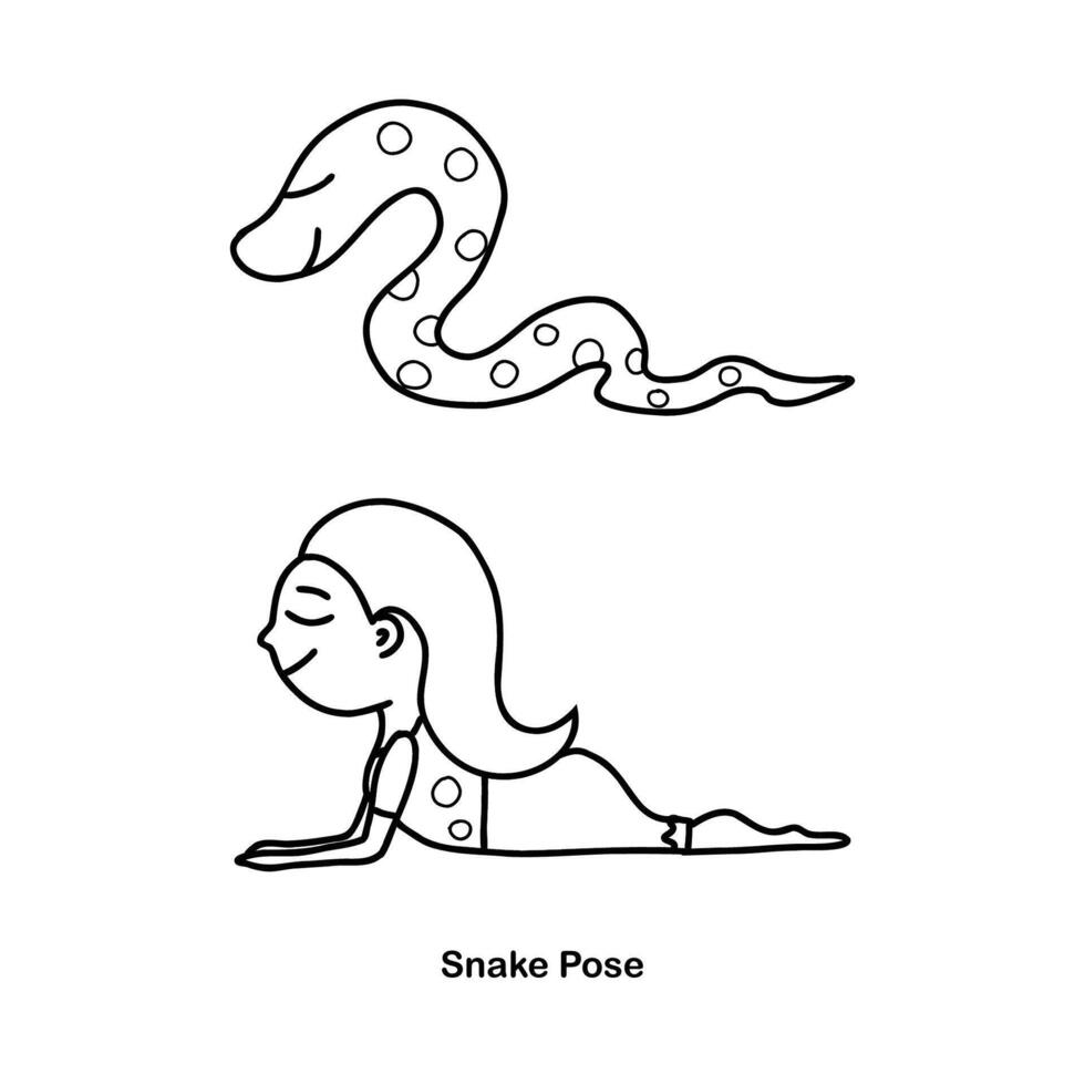 Yoga kids snake pose. Vector cartoon illustration