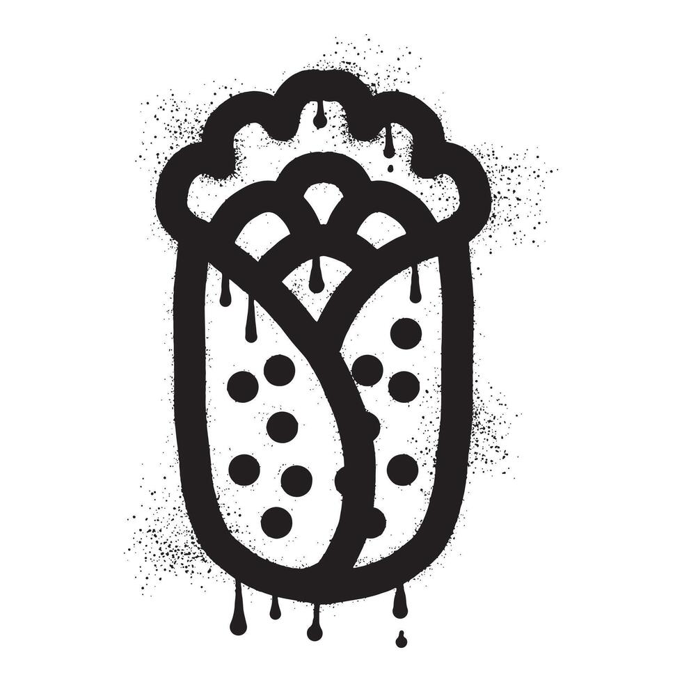 Mexican food Burrito graffiti drawn with black spray paint vector