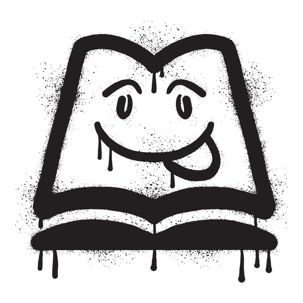 Kawaii book graffiti drawn with black spray paint vector