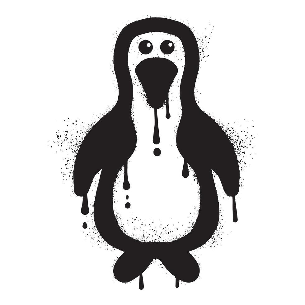 Penguin graffiti drawn with black spray paint vector