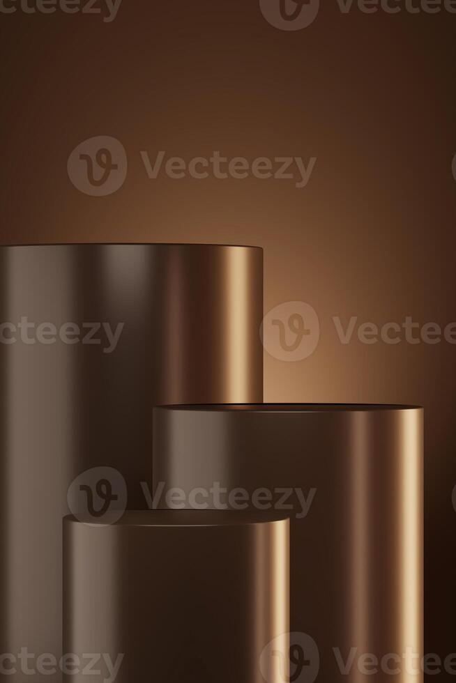 Instead, place three layers of shiny brown stainless steel items. Background for product presentations. 3D illustration photo
