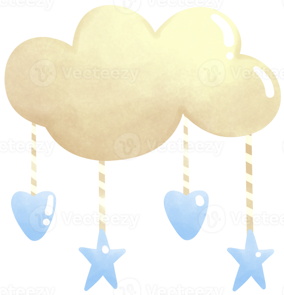 Yellow cloud mobile with blue heart and star png