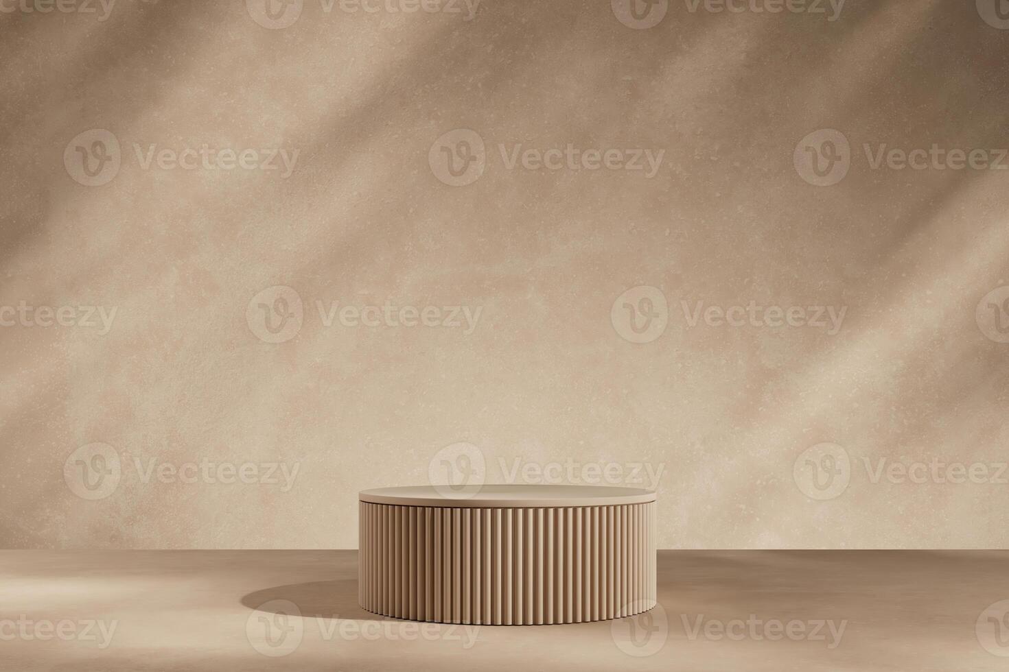 the beige podium with minimal backdrop, blur shadow background, abstract mockup for product or sales presentation. 3d rendering photo