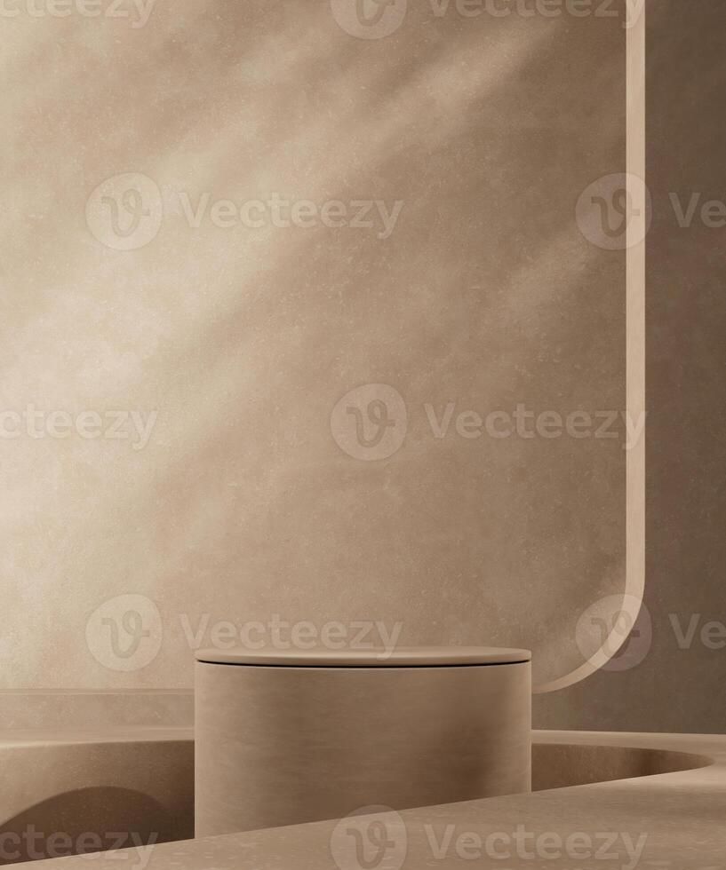 the beige podium with minimal backdrop, blur shadow background, abstract mockup for product or sales presentation. 3d rendering photo