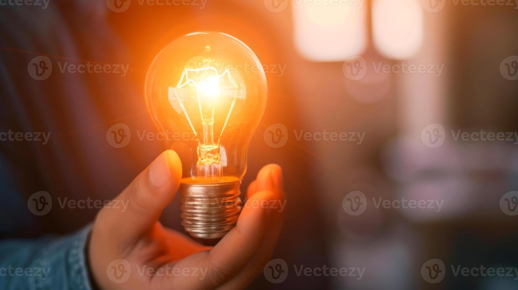 AI generated Close-up, Hand of businessman holding illuminated light bulb, idea, innovation and inspiration concept, Generative AI photo