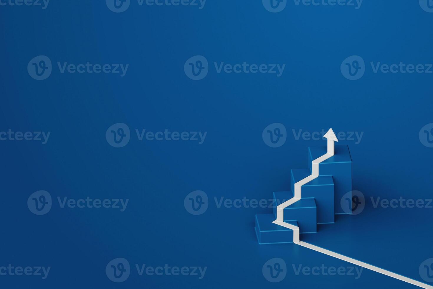 White arrow with step stair on blue background, business way concept, minimal style, 3d rendering photo