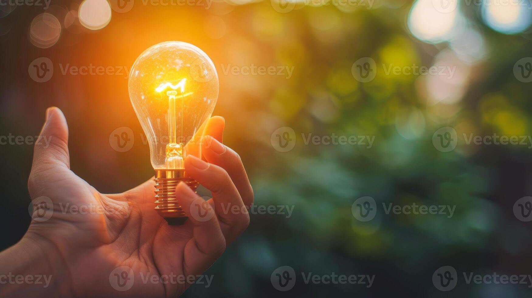 AI generated Close-up, Hand of businessman holding illuminated light bulb, idea, innovation and inspiration concept, Generative AI photo