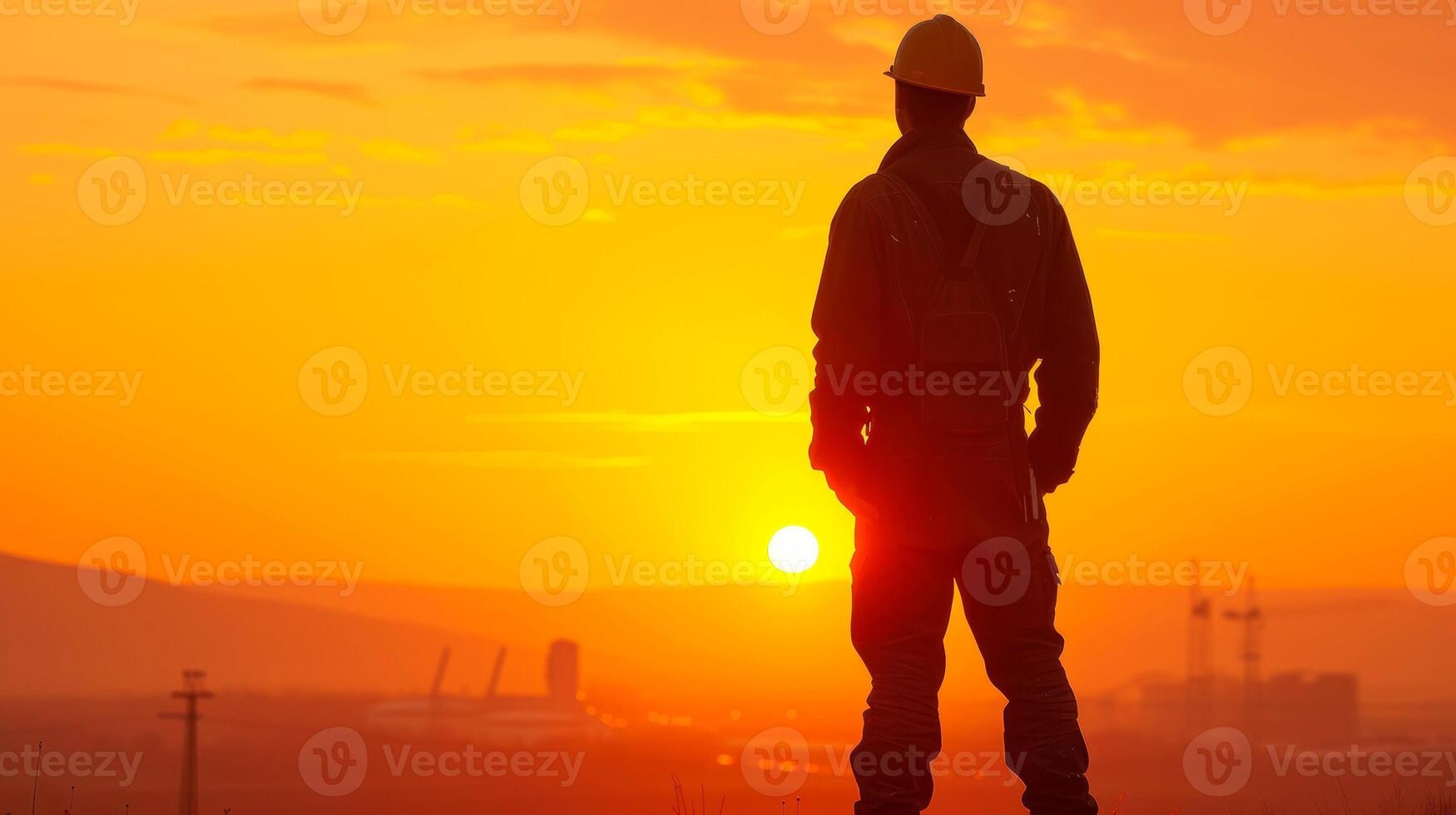 AI generated Silhouette of construction worker on construction site, Generative AI photo