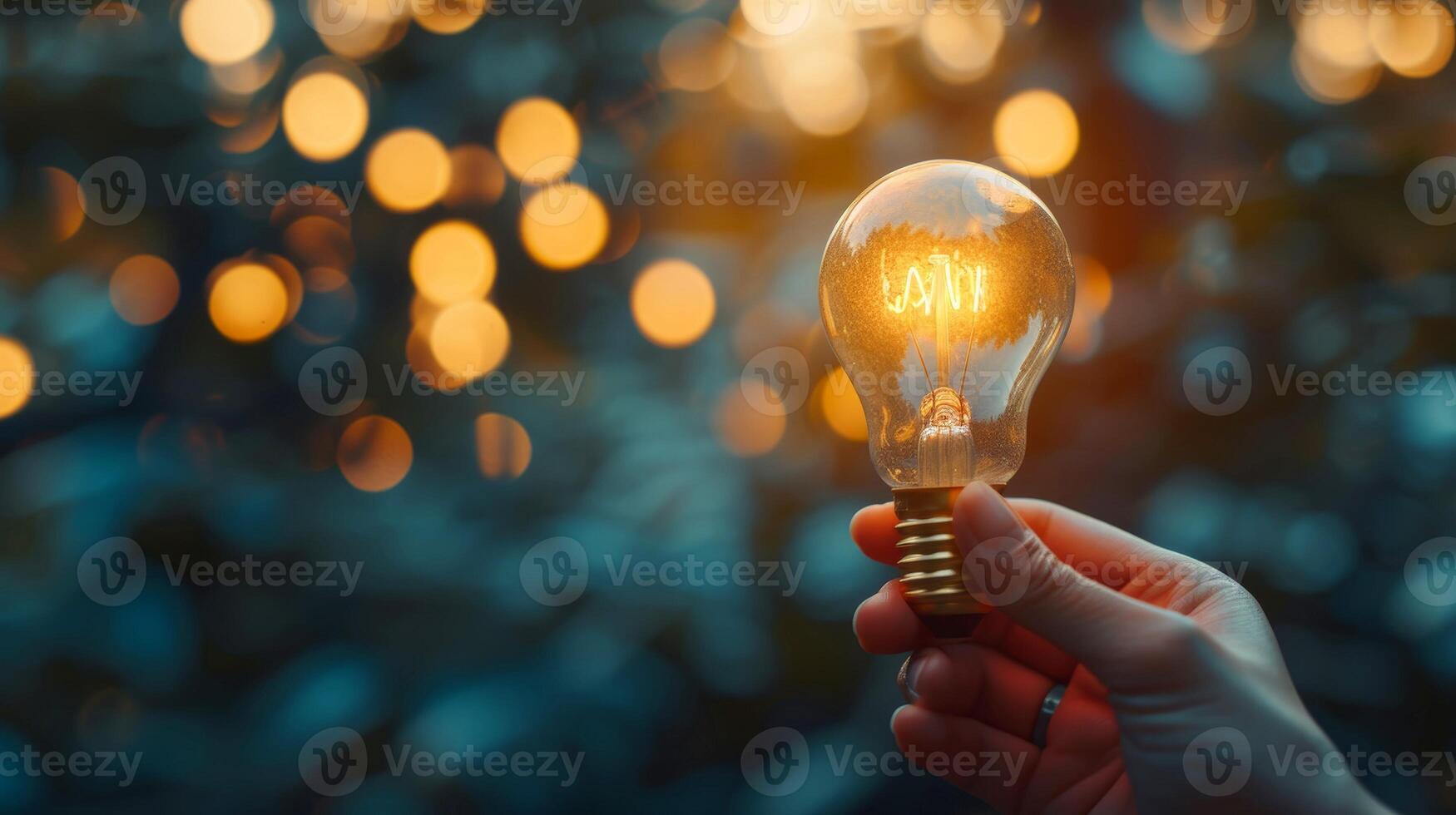 AI generated Close-up, Hand of businessman holding illuminated light bulb, idea, innovation and inspiration concept, Generative AI photo