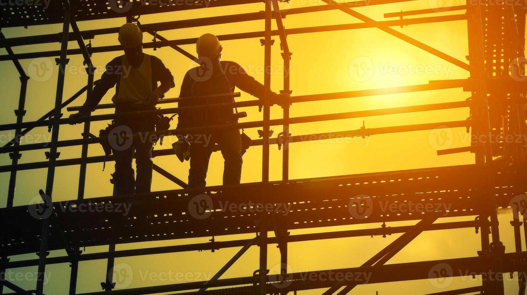 AI generated Silhouette of construction worker on construction site, Generative AI photo