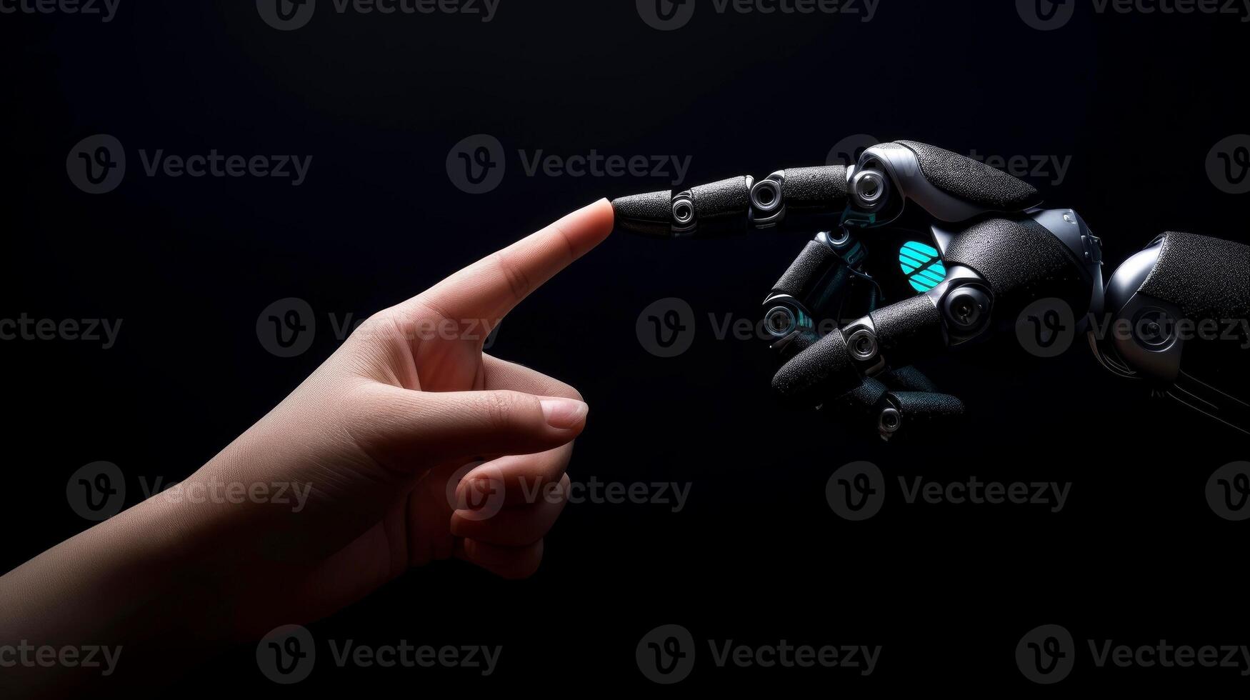 ai generado robot dedo haciendo contacto con humano dedo, generativo ai foto