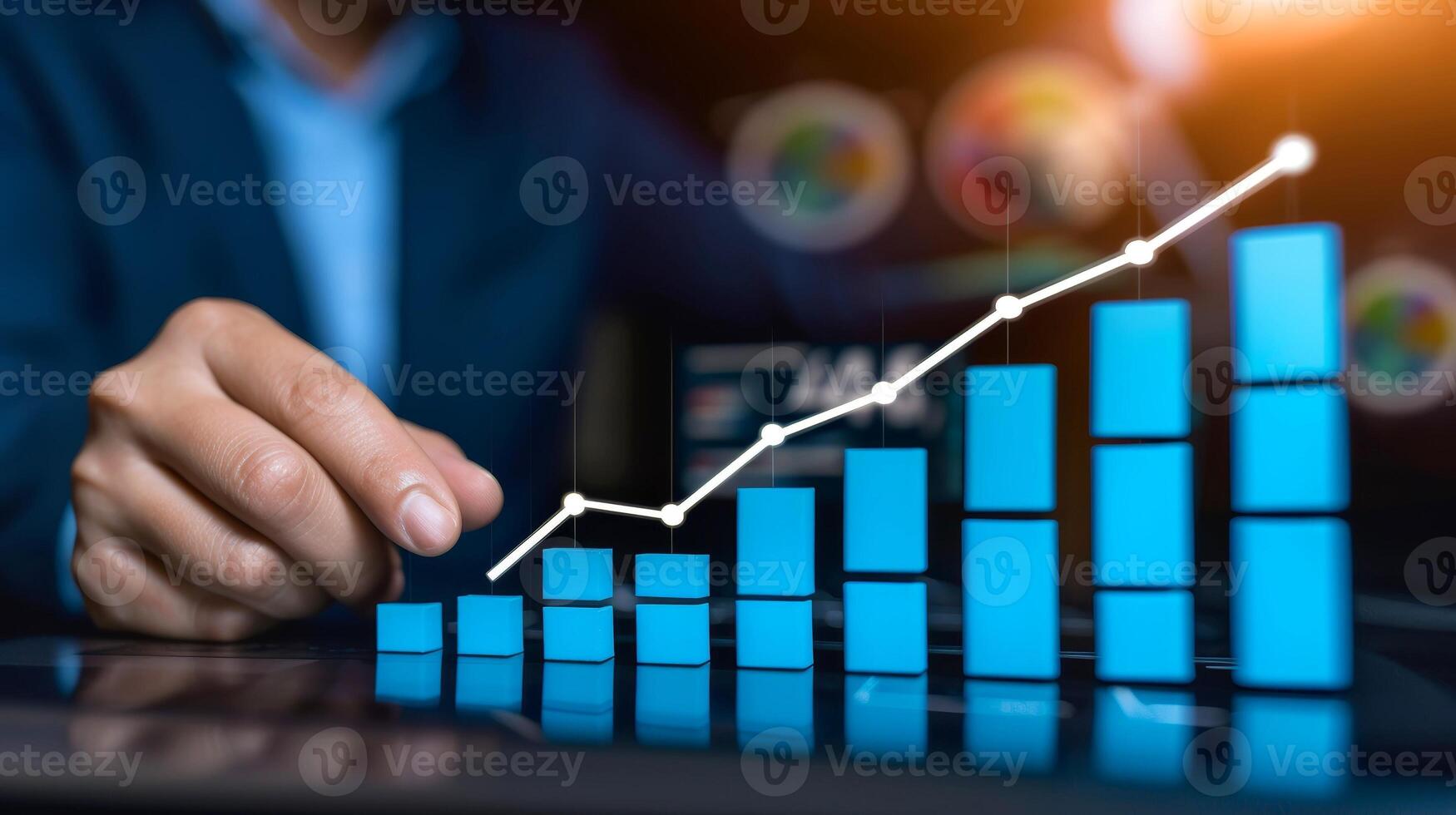AI generated Close-up, Business analysis data screen and economic growth with financial graph, Generative AI photo