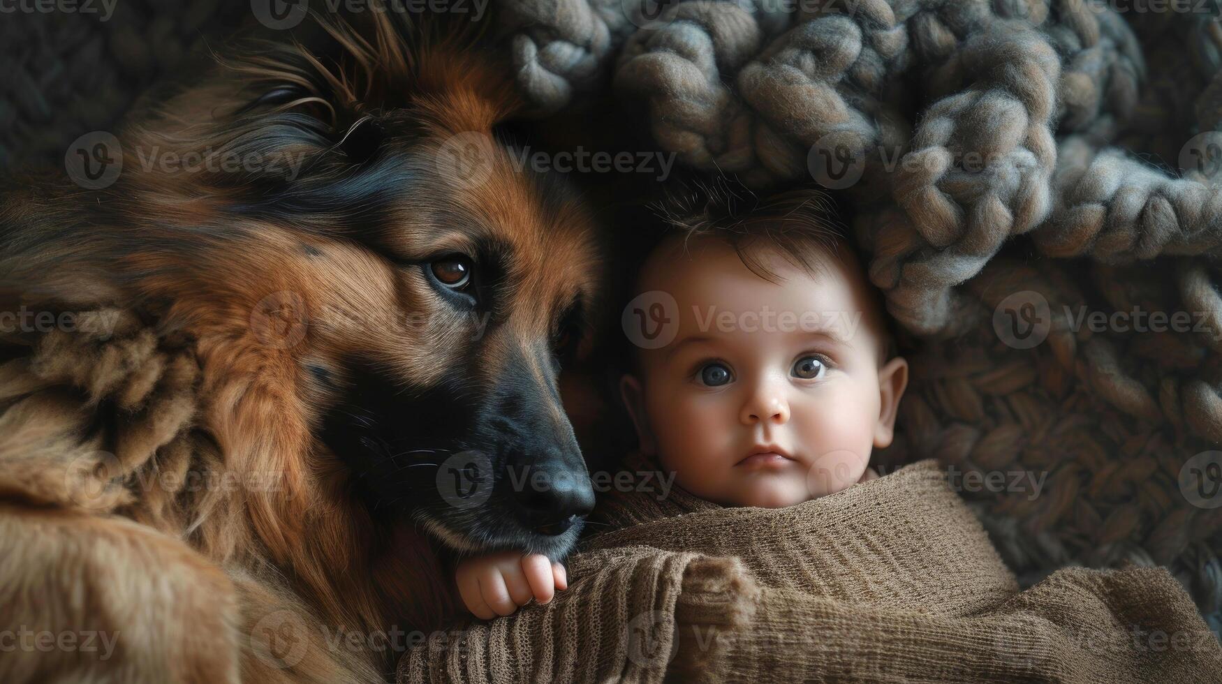 AI generated Close-up, Cute little boy posing with the dog at home, Generative AI photo