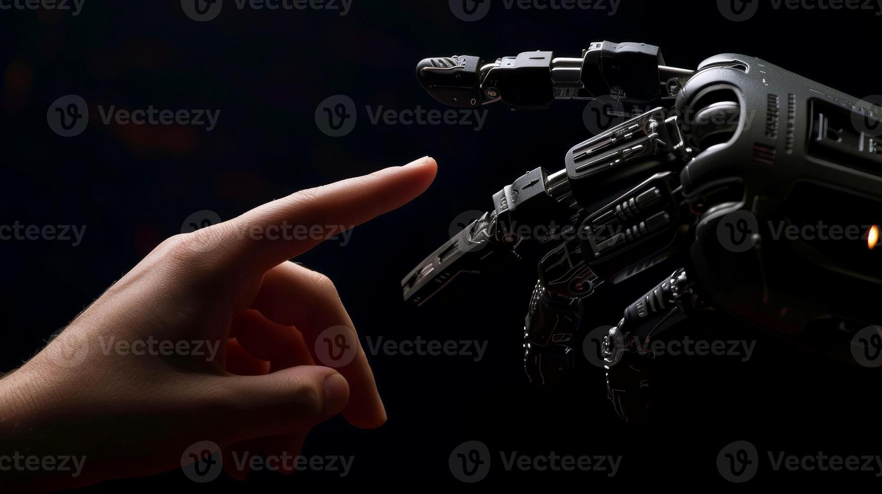 AI generated Robot finger making contact with human finger, Generative AI photo
