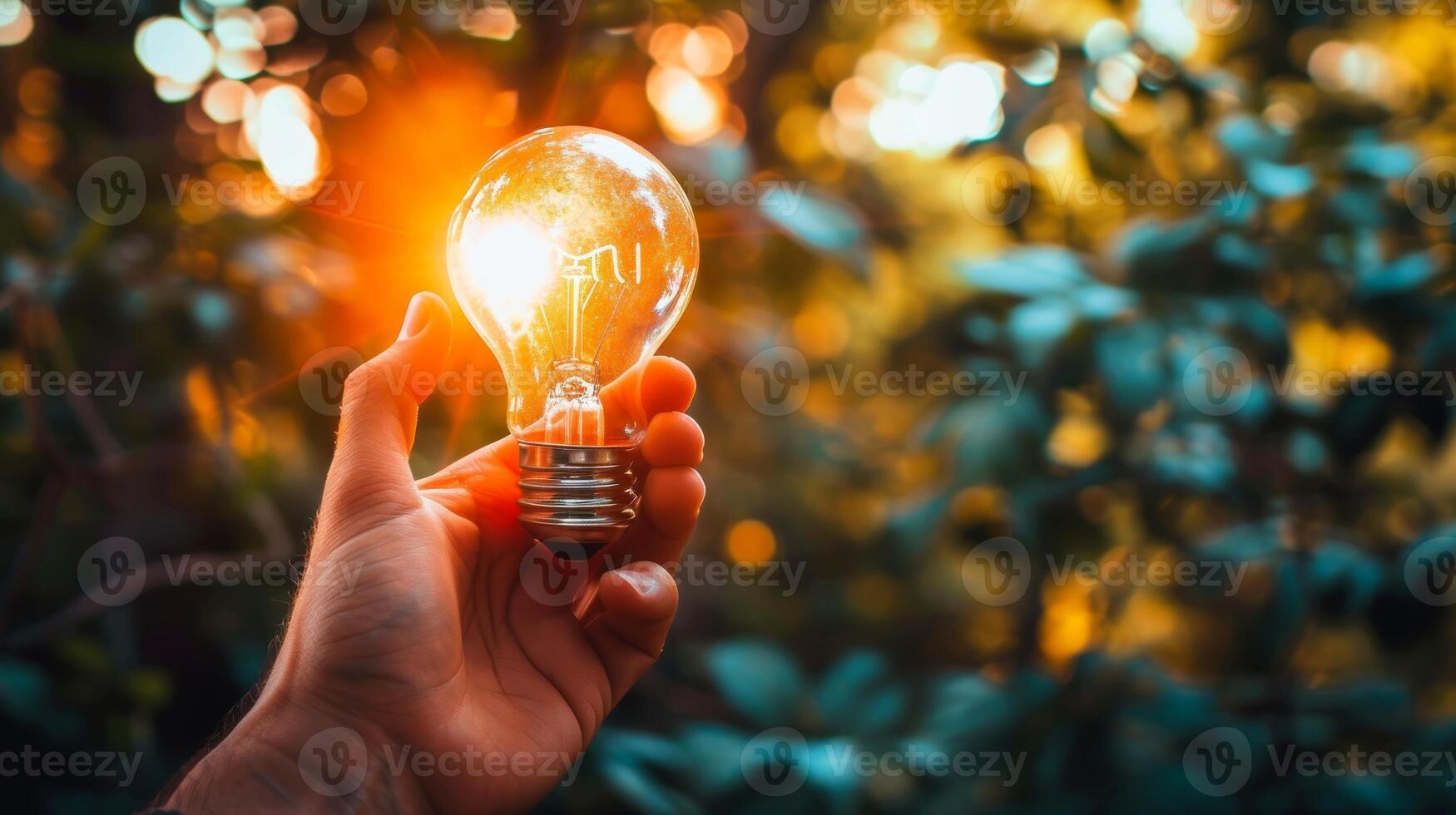 AI generated Close-up, Hand of businessman holding illuminated light bulb, idea, innovation and inspiration concept, Generative AI photo