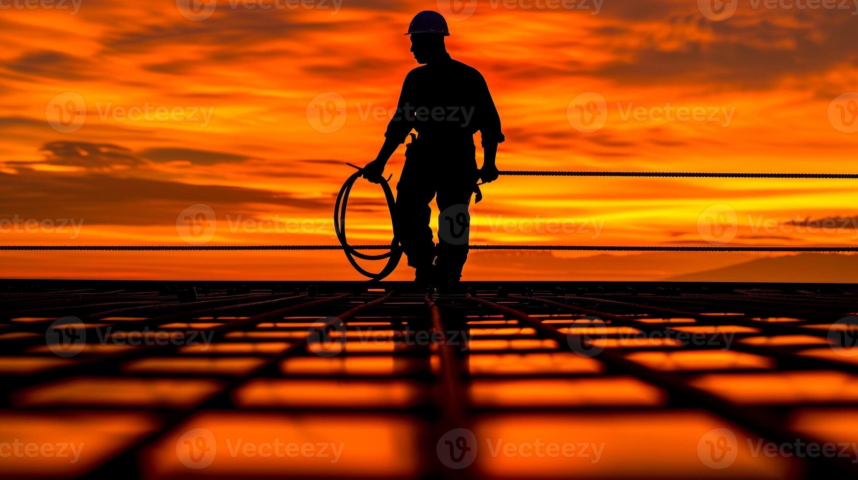 AI generated Silhouette of construction worker on construction site, Generative AI photo