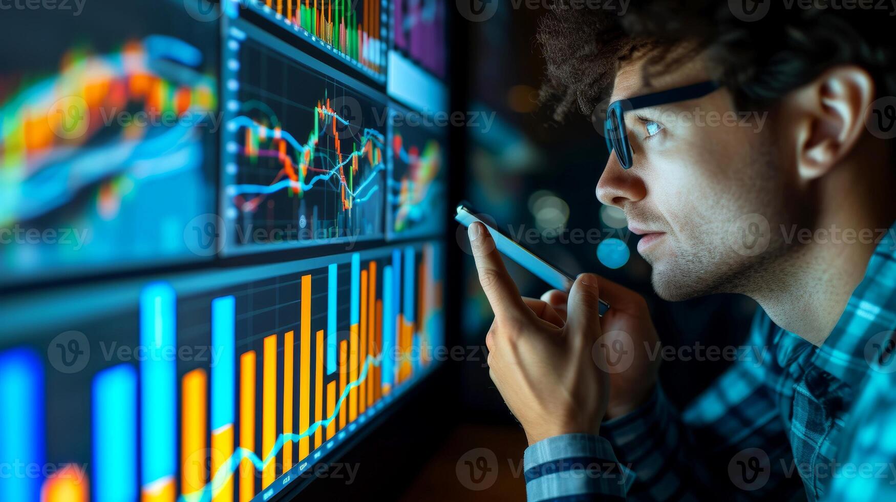 AI generated Close-up of the Investors are striving to obtain investment data from stock exchanges, Generative AI photo