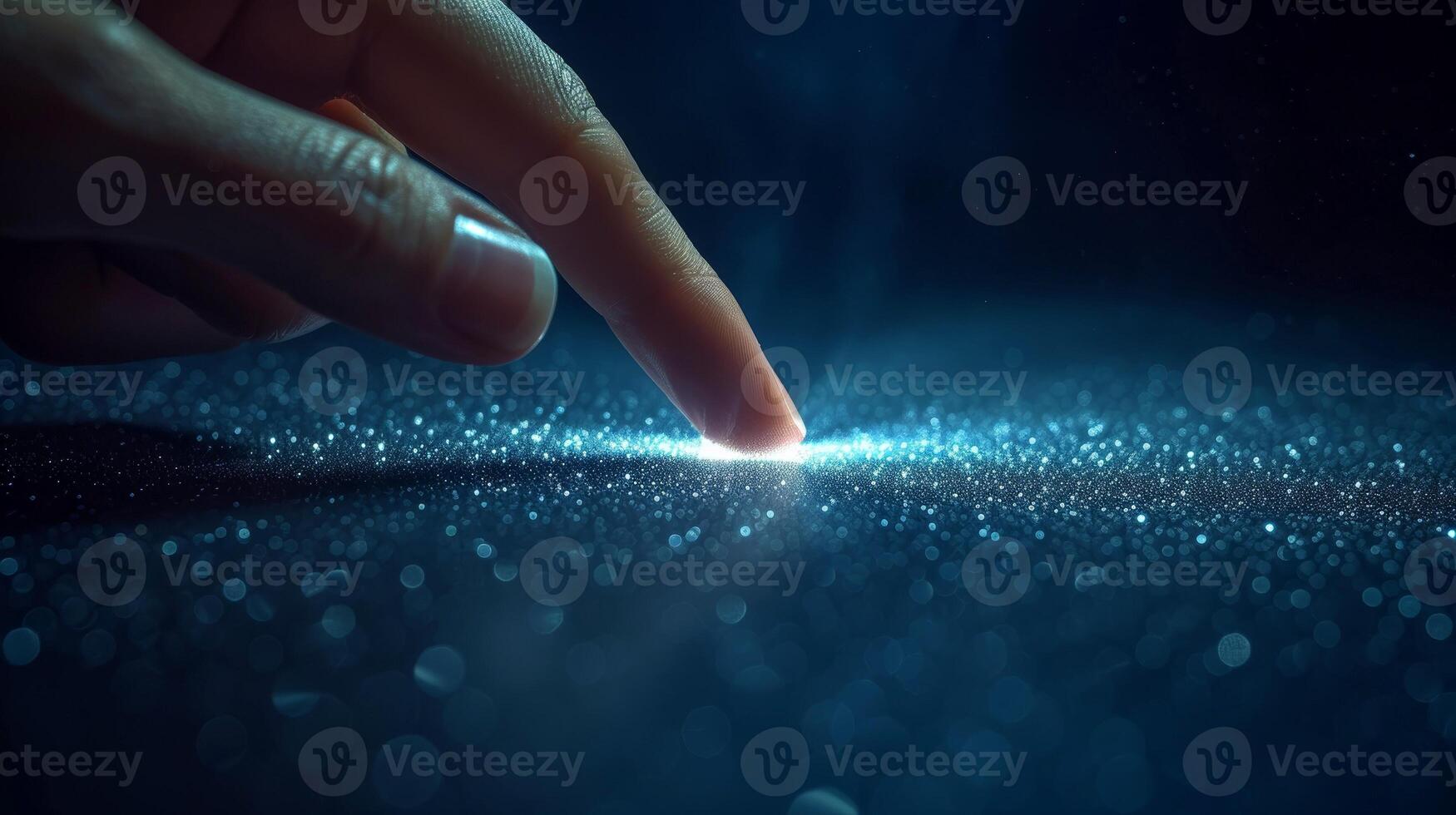 AI generated Businessman finger touching digital data on space background, Generative AI photo