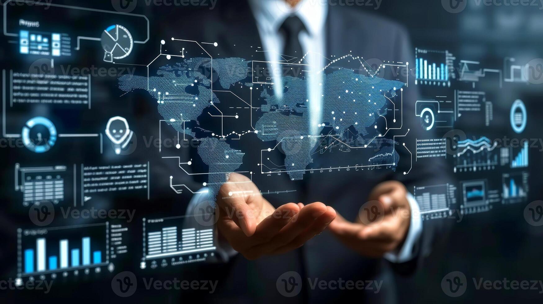 AI generated Close-up, Business analysis data screen and economic growth with financial graph, Generative AI photo