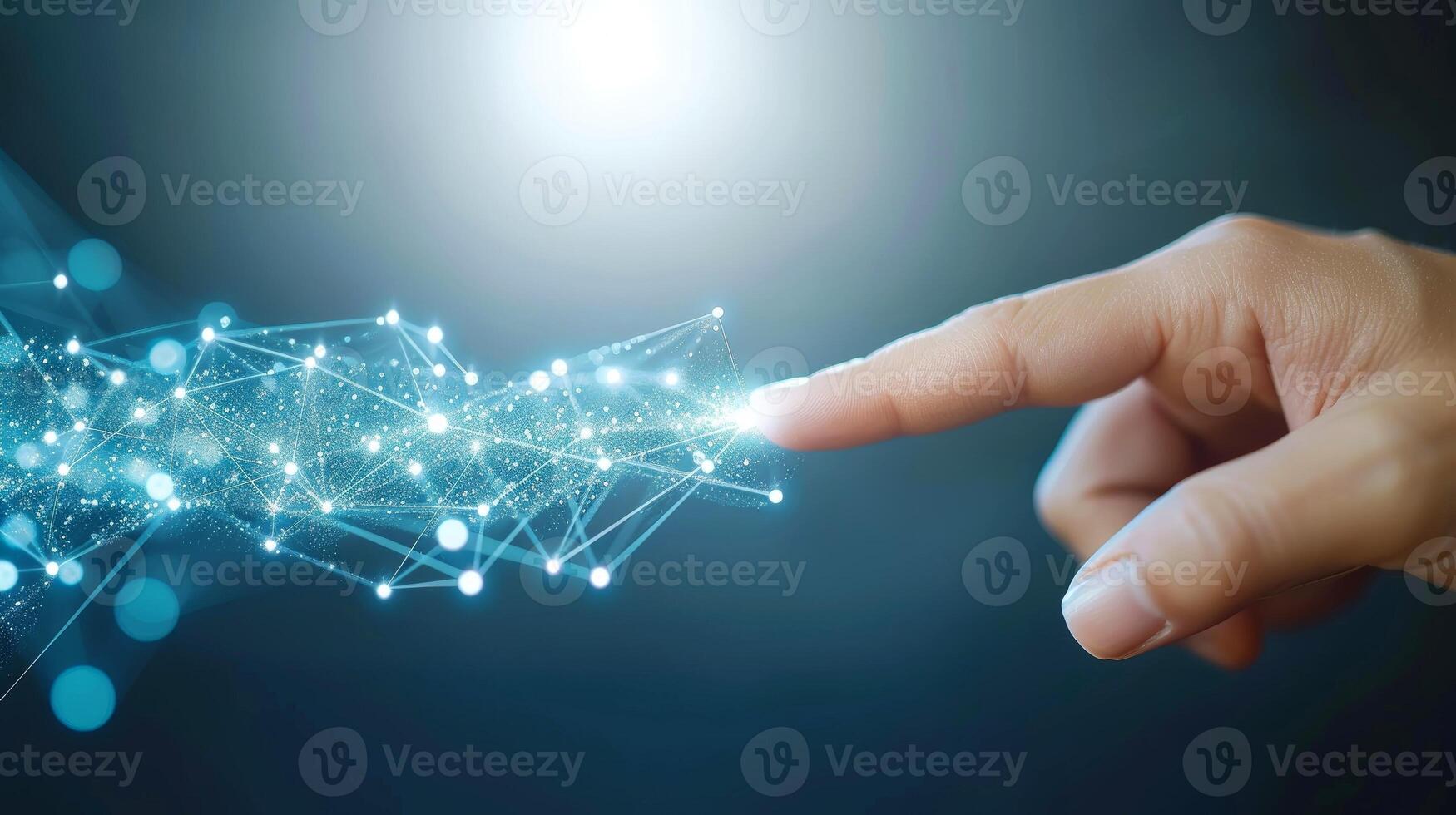 AI generated Businessman finger touching digital data on space background, Generative AI photo