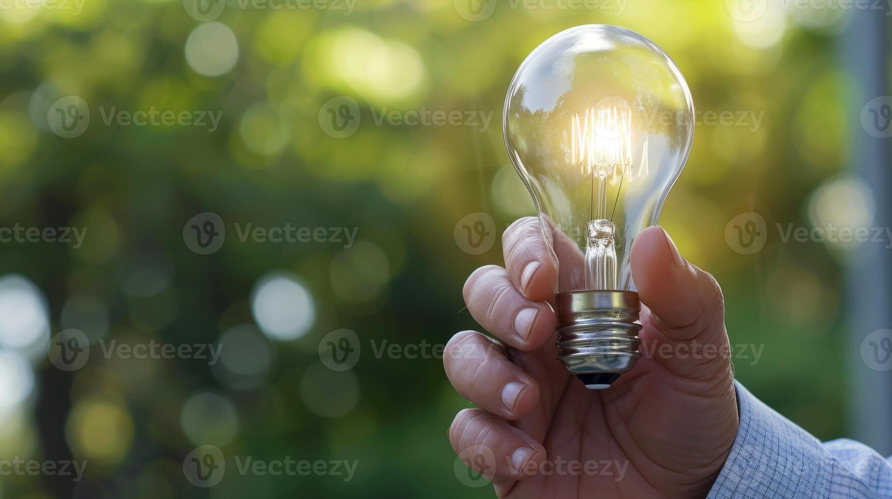 AI generated Close-up, Hand of businessman holding illuminated light bulb, idea, innovation and inspiration concept, Generative AI photo