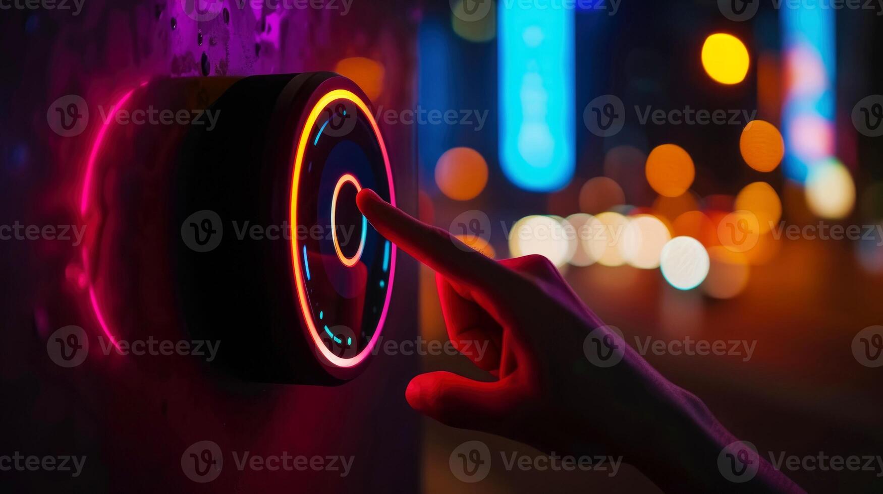 AI generated Businessman finger touching digital data on space background, Generative AI photo